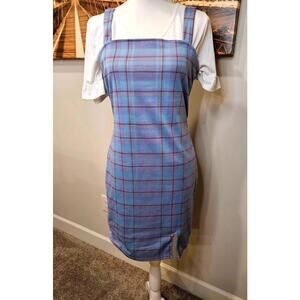 Just Polly Stylish Blue Plaid Pinafore Dress #31